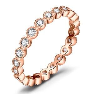 Genuine Moissanite (1) Stackable Ring. 14K Rose Gold Plated 925 Sterling Silver.